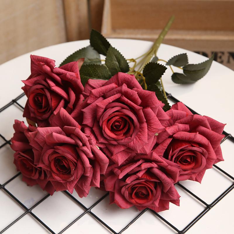 

Multicolor Faux Rose Bunch With Silk Material For Wedding Home Styling And Outdoor Events Dark Red