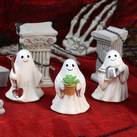 3 Pcs Halloween Ghost Figurines Resin Ghost Collectibles for Office Ghost Statue Cartoon Desk Windowsill