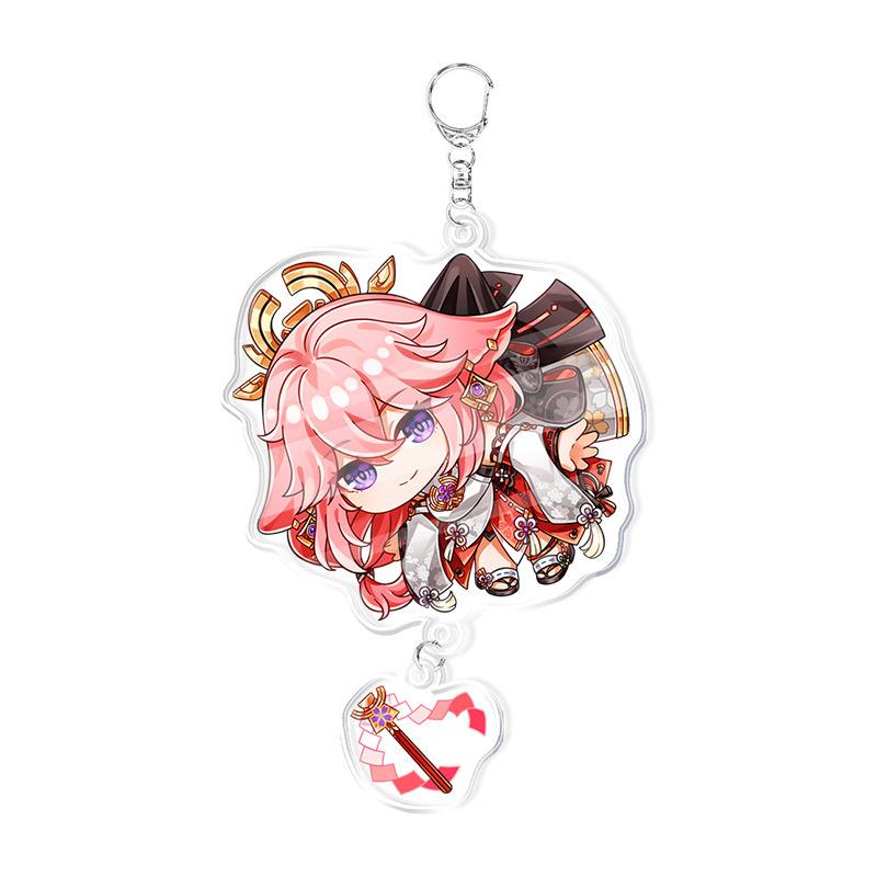 Game Genshin Impact Keychains Acrylic Model School Bag Jewelry Keychian Metal Holder Key Ring For Children Girl Men Accessories