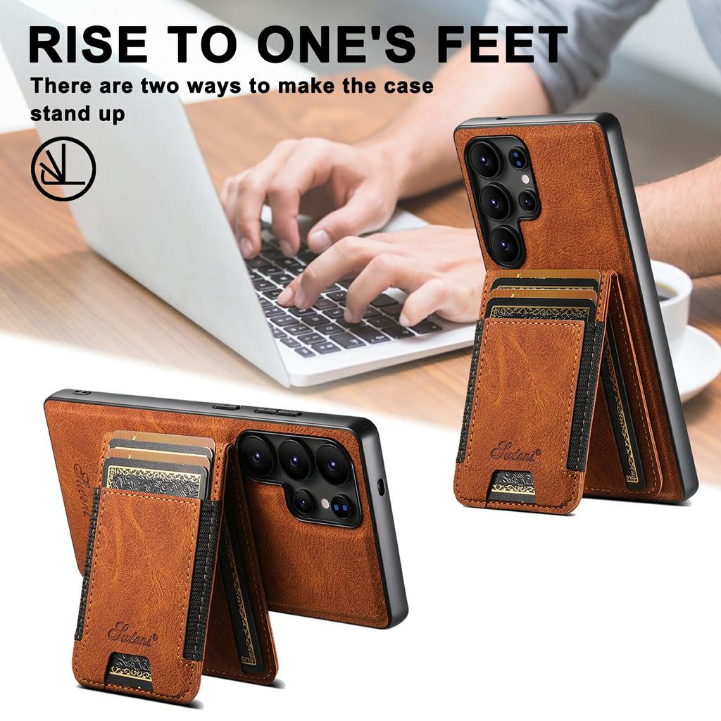 SUTENI H17 For Samsung Galaxy S25 Ultra Magnetic Case Card Slots Leather + TPU Kickstand Phone Cover