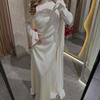 2025 European American Women's Pleated Irregular White Long Sleeve Slim Fit Dress