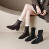 Square Heel Middle Heel Back Zipper Temperament Black Short Boots Women's French Versatile Commuter Naked Boots British Martin Boots