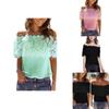 Elegantes Damen-Off-Shoulder-Kurzarm-Spitzen-Lochmuster-Freizeit-T-Shirt-Bluse für Sommerausflüge