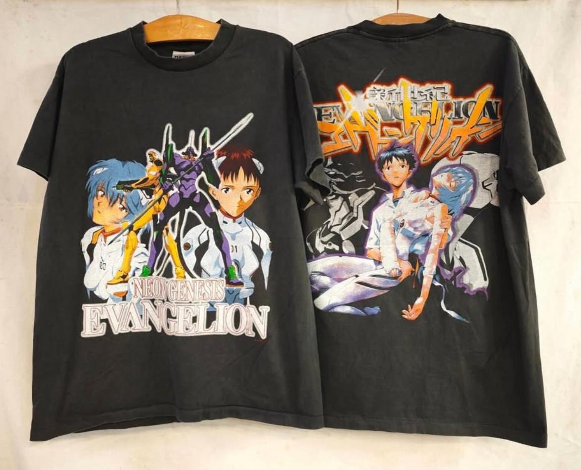 Vintage Neon Genesis Evangelion Rei/Shiji Size L Single Stitch T-Shirt REPRINT XXL