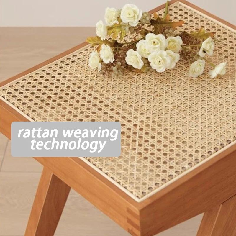 Rattan Hallway Ottomans Solid Wood Oak Entrance Hall Ottomans Modern Portable Footstool Low Nordic Footrest Bedroom Wooden