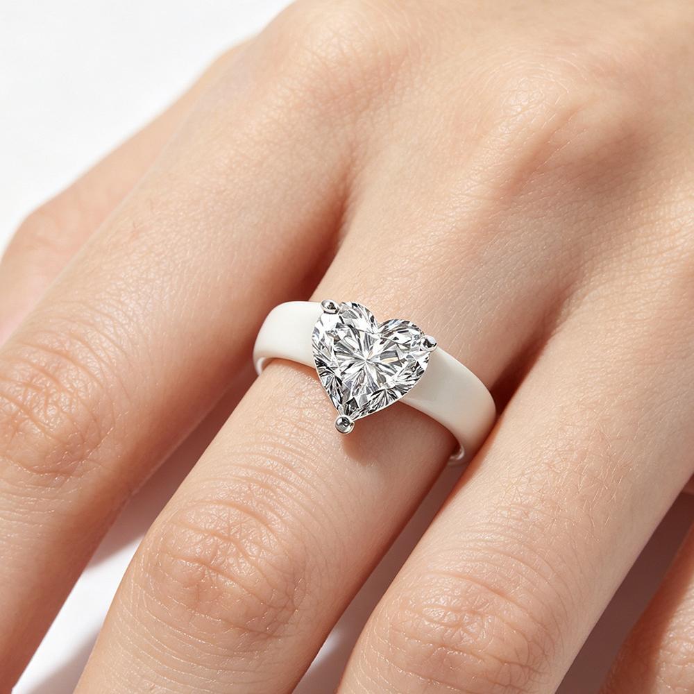 Y2K White Chunky Silicone Ring with Large Square Cubic Zirconia + Portable Mirror Box, Aesthetic Statement Ring for Women Party