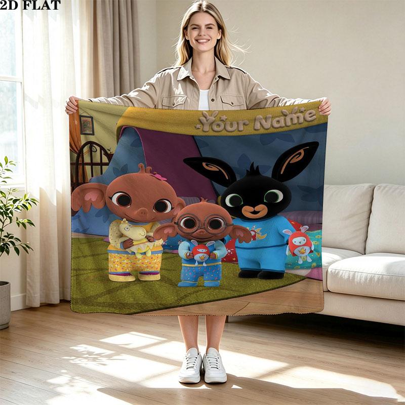 1PC Bing Custom Name Patterned Flannel Blanket Suitable For All Seasons for Home Decor Warmth and Comfort Gifts Holiday Present