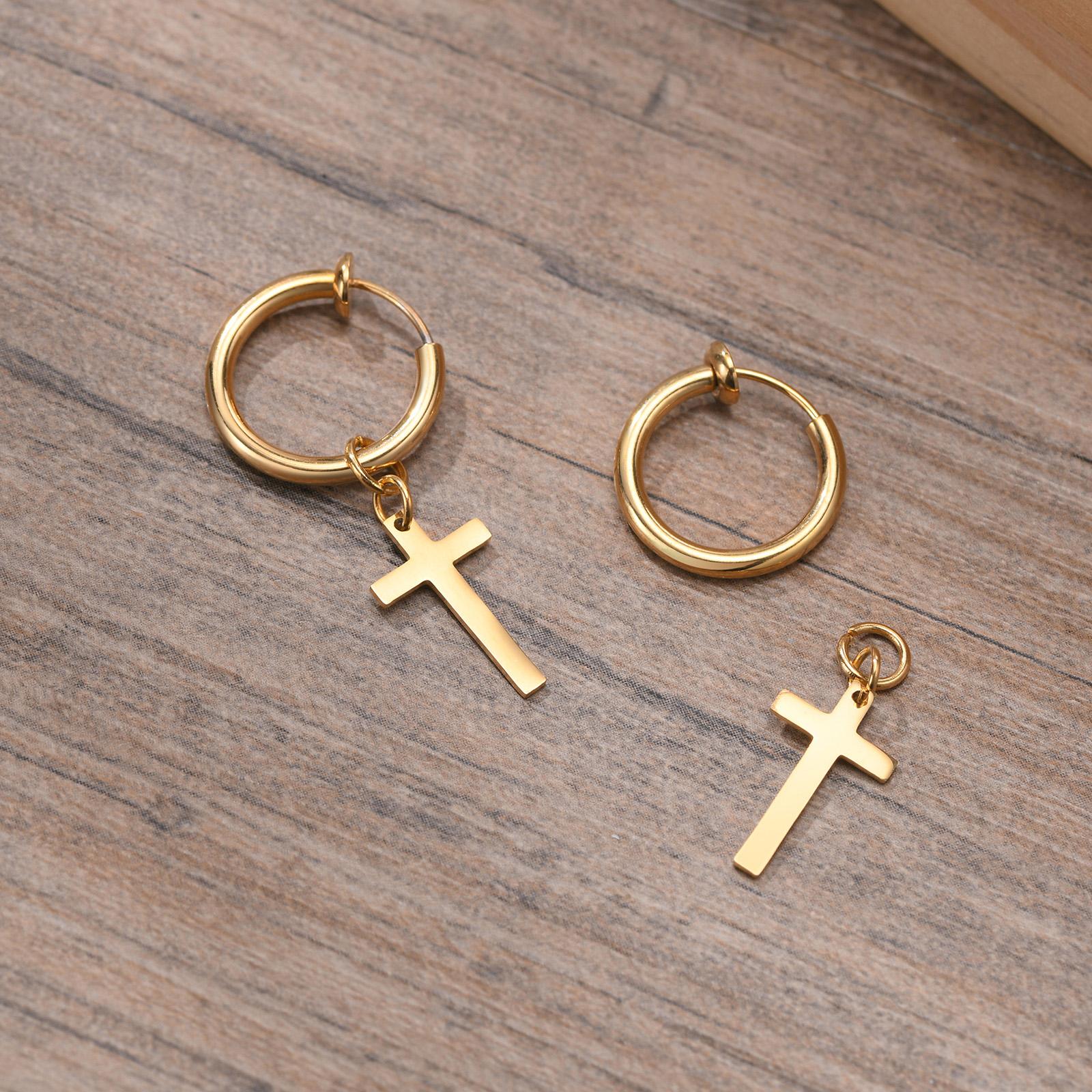 Cross Earrings Mens, Huggie Hoop Earrings,Mens Stainless Steel Conch Hoop Cross Earring Without Piercing 1 pair