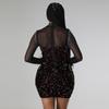 Hot Diamond Sequin Feather Skirt: European & American Long-Sleeved Party Dress
