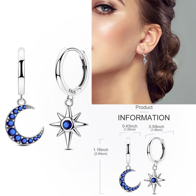 925 Silver Hoop Earring Moon Sun Earring Pendent Zircon Heart Shape Star Eardrop For Women Girl Making Jewelry