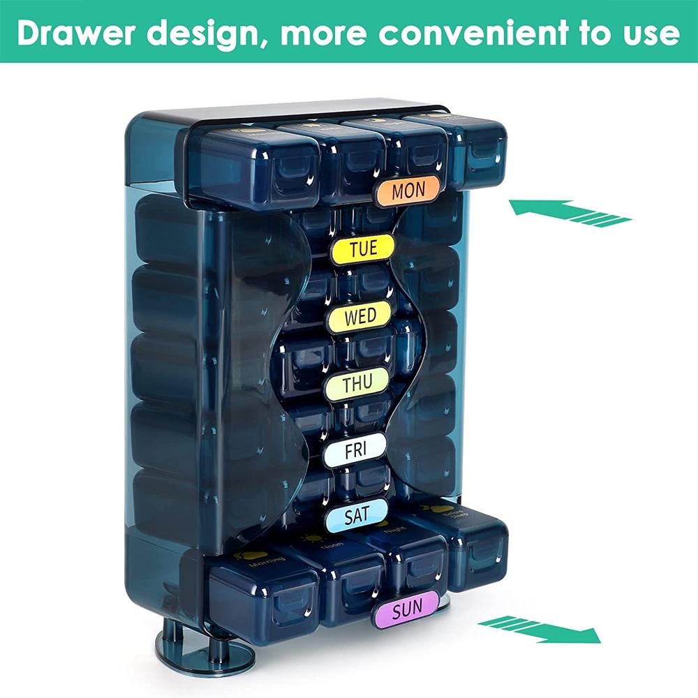 Weekly Pill Organizer 4 Times a Day Pill Organizer with Drawer Designed Large Pill Box Travel Pill Case 7 Day Medicine Case Box