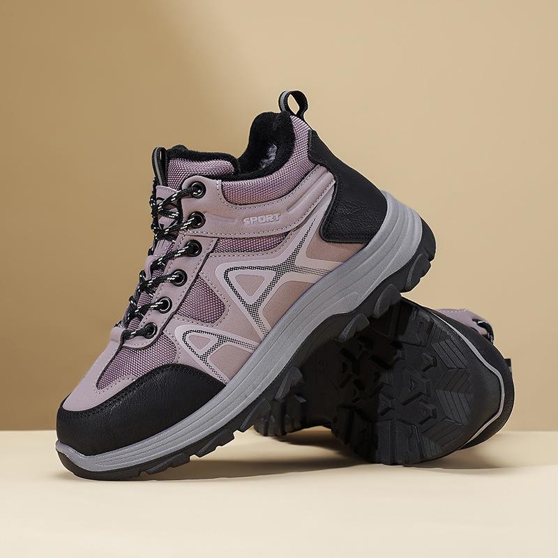 Autumn and winter new outdoor sports shoes large size rubber sole high top wear-resistant mountaineering casual warm velvet women's shoes