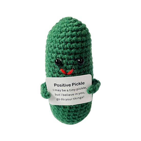 Urocza przędza, dzianinowa lalka-ziemniak z pozytywną kartką Mini uśmiechnięta cytryna i ogórek Kimchi ręcznie tkana ozdoba w kształcie lalki brelok do kluczy dekoracja plecaka