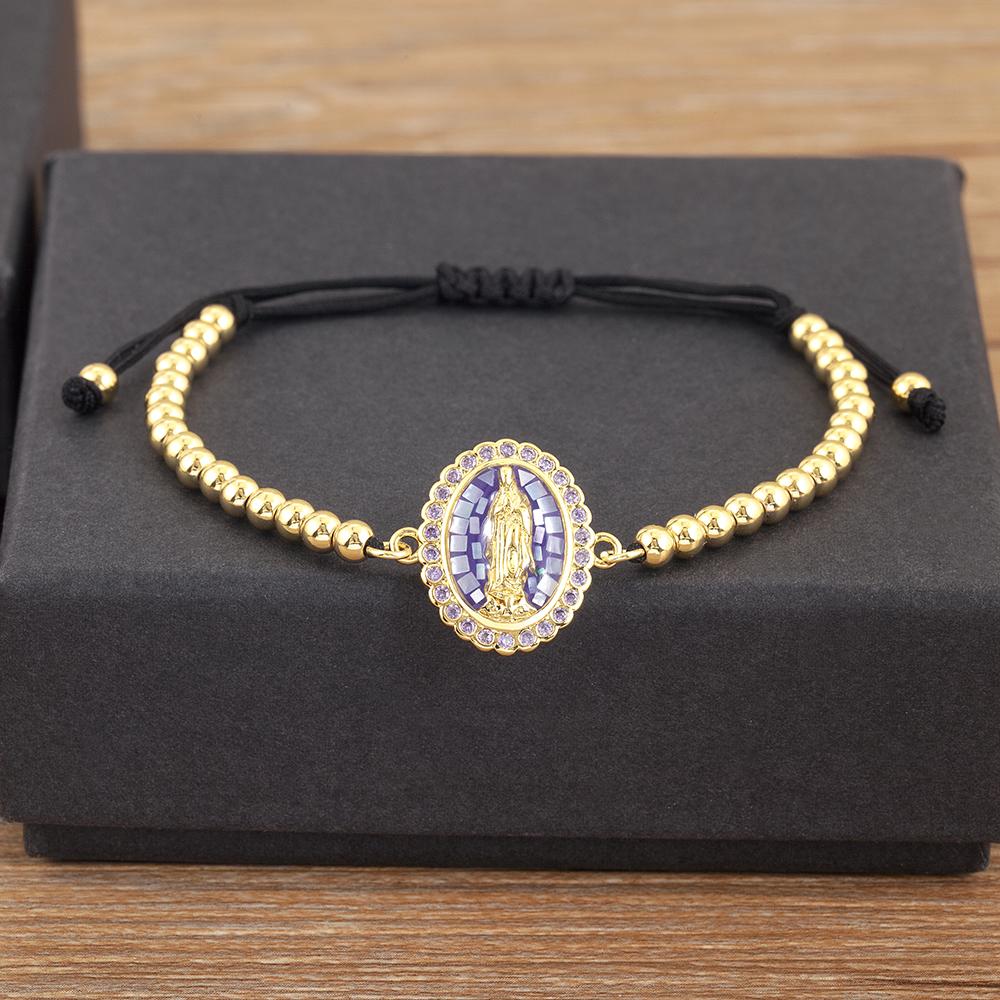 Nidin Classic New Design Oval Shape Virgin Mary Shiny Zircon Charm Chain Bracelets Adjustable 6 Colors Female Jewelry Gifts