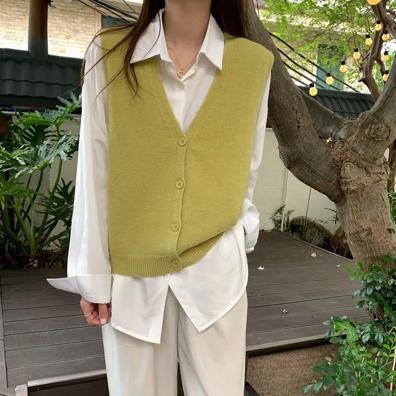 Vest for Women Cotton Winter Sleeveless Tops Knitted Sweater Vest Oversize Casual V-neck Vest