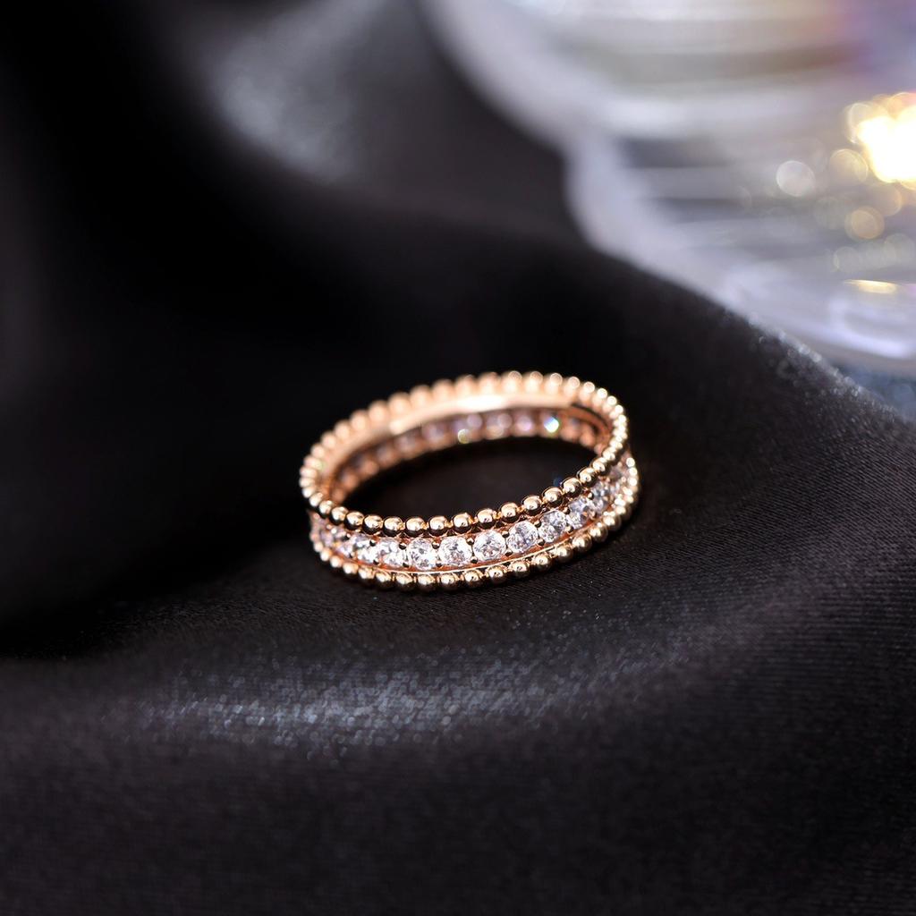 Bead Edge Diamond Ring Inlaid 18K Rose Gold Plated Ring Niche Design High-end Jewelry