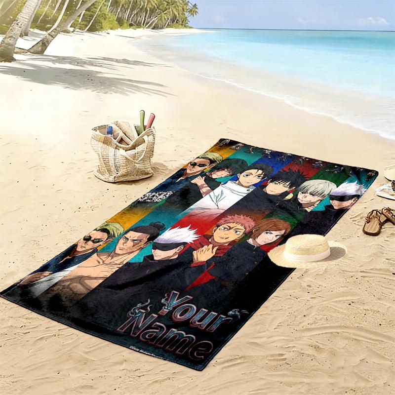 Name Custom Anime Jujutsu Kaisen Print Beach Towel, Large Soft Quick Dry Towel for Beach Camping Swimming