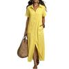 Vestido Camisa Largo Casual de Manga Corta con Cuello Solapa, Botones y Bolsillo para Mujer