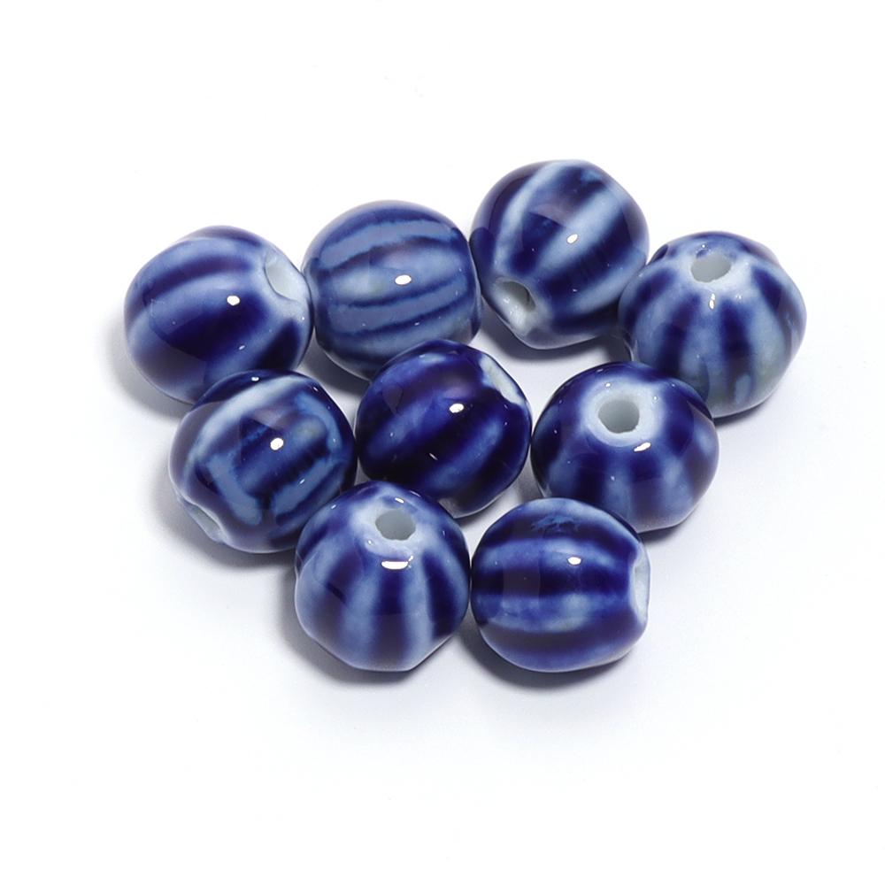 10pcs/lot 11.5mm Retro Pumpkin Ceramic Beads Loose Spaced Striped Beads For Handmade Bracelet Making DIY Exquisite Necklace Gift