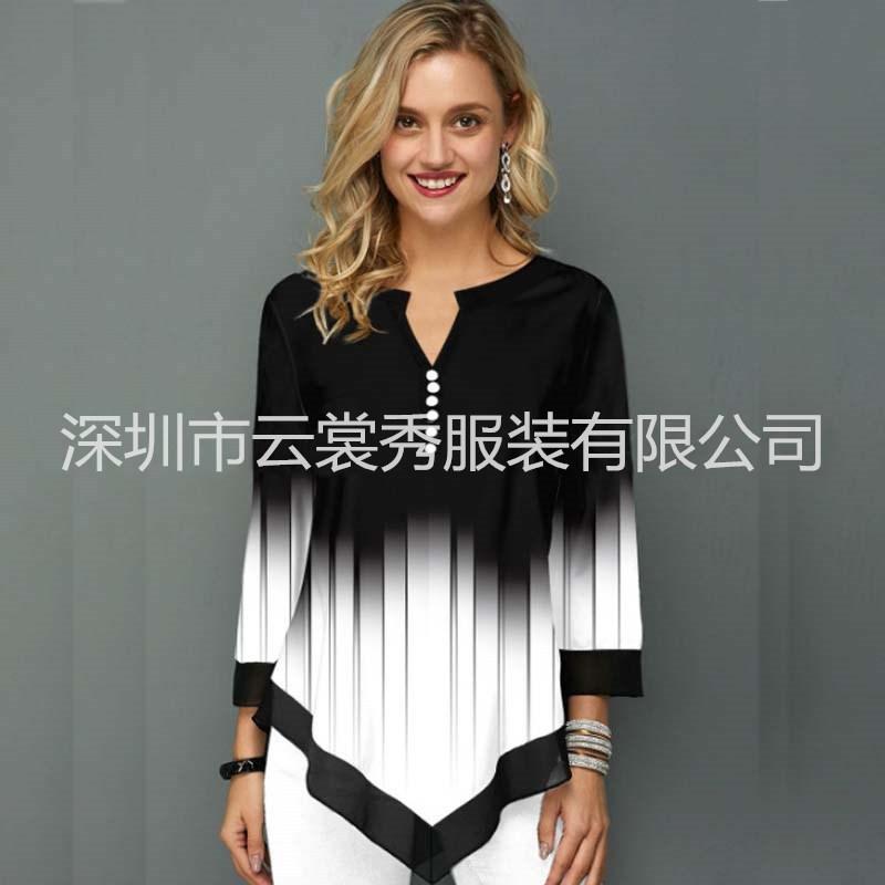 Printed Street Trendy V-neck Irregular Hem Loose T-shirt