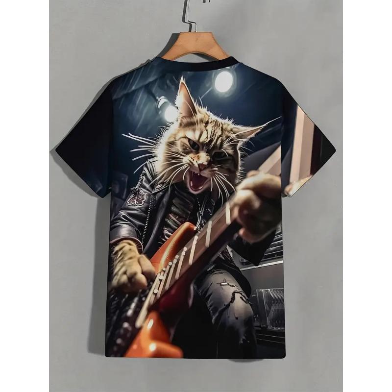 3D Printed Men's Round Neck T-shirt Casual Summer Wear Lightweight Trendy and Versatile Super Practical Cat Pattern T-shirt