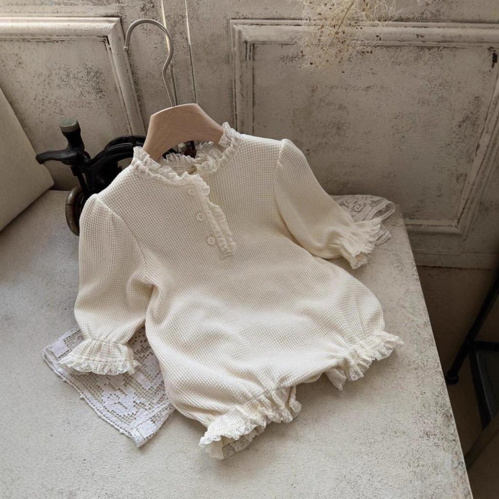 Elegant Lace Trim Collar Romper for Baby Girls - Spring/Summer Style