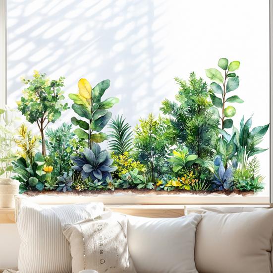 Potted Floral Plants Glass Sticker Removable Waterproof PVC Colorful Flower Static Glass Sticker Home Living Room Bedroom Decoration Decal