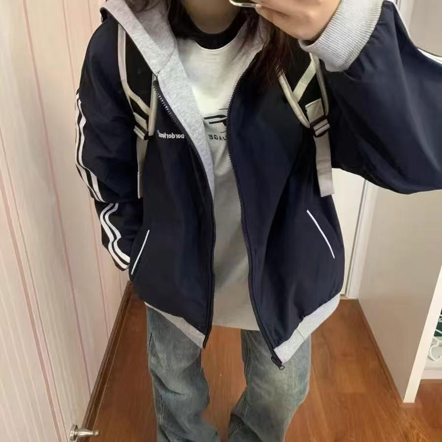 

Двусторонняя толстовка с капюшоном на молнии, женский кардиган – свободный, расслабленный стиль для весны и осени L темно-синий