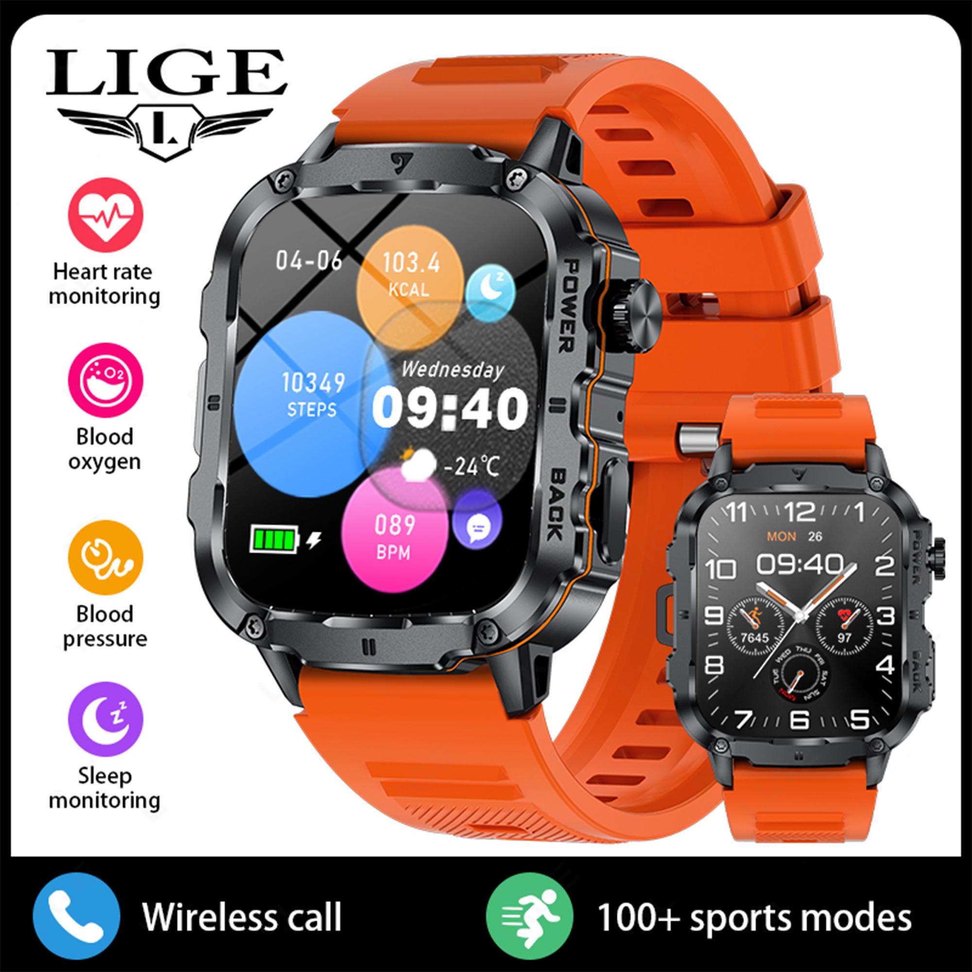 

LIGE Smart Watch 1.95 Display Waterproof Bluetooth Call Sport Fitness Smartwatch For Android IOS silicone strap помаранчевий/чорний