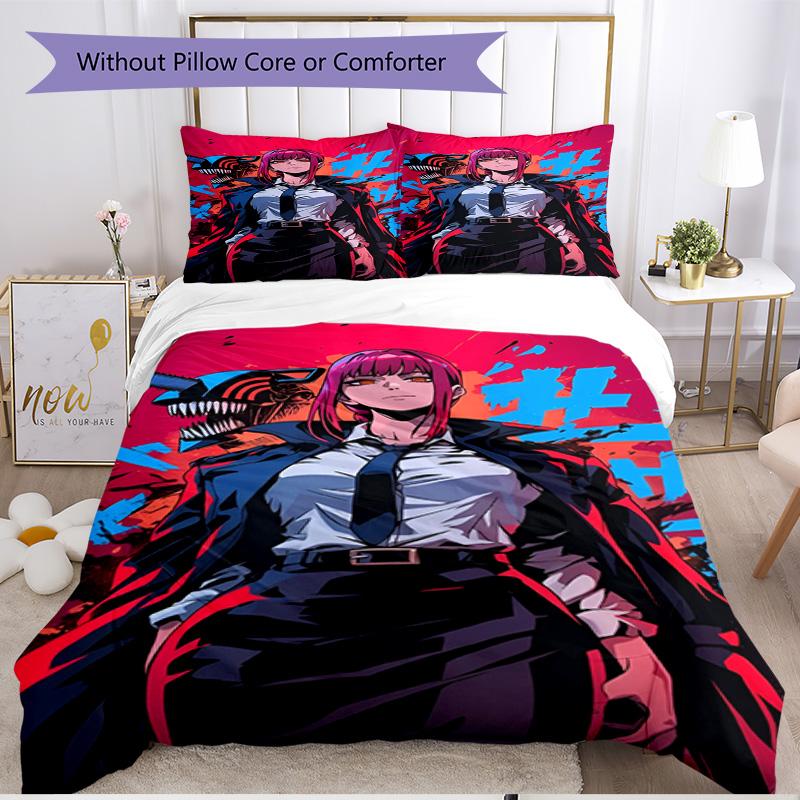 3pcs Duvet Cover Set (1*Duvet Cover + 2*Pillowcase, Without Core), Makima Chainsaw Man Print Soft All‑Season Bedding Set, Home Bedroom Decor Gift