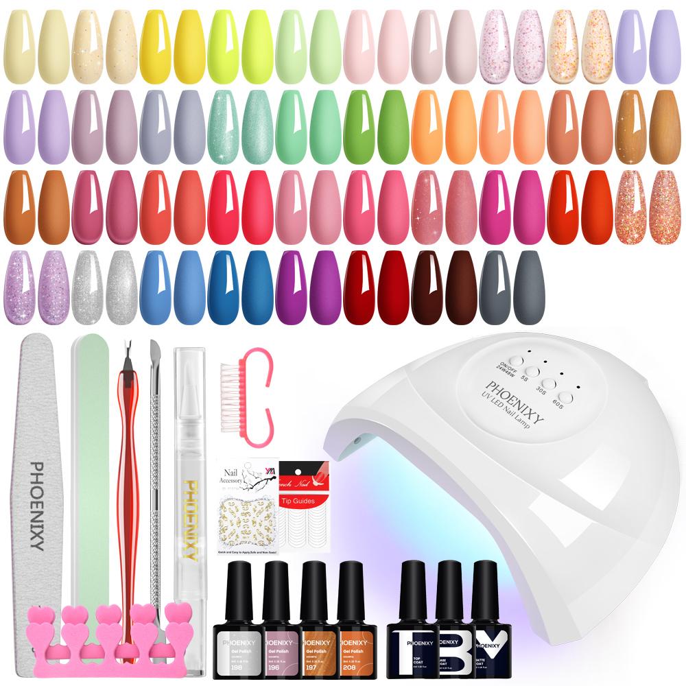 

Набор гель-лаков PHOENIXY с УФ-лампой, 38 шт., розовый, белый, фиолетовый, синий, зеленый, желтый, серый набор лаков для ногтей, 48 Вт лампа для ногтей, подарки для женщин