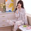 Spring and Summer Thin Pajamas Women's New Button Cardigan Rayon Long-sleeved Trousers Pajamas Set V-neck Korean Version