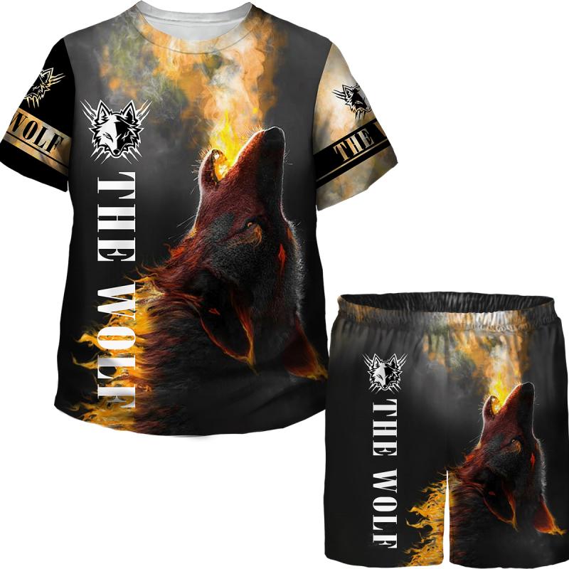 

Детские топы с 3D принтом волка для мальчиков и девочек, брючный костюм, весна-лето 2023, футболки с короткими рукавами/костюмы, комплект одежды для подростков в уличном стиле 160