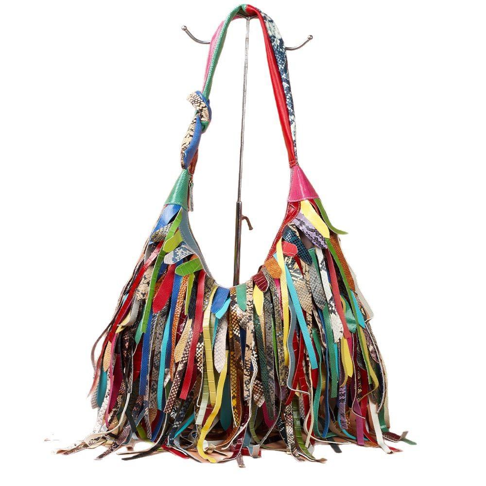 Genuine Leather Women's Bag Tassel Snake Pattern Casual Single-shoulder Bag