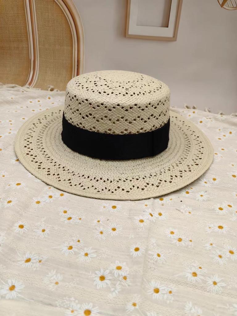 Dale Le Fine Paper Braid Hand-Woven Straw Hat Women'S Summer Visor Ins Wind Hollow Niche Sunscreen Cap