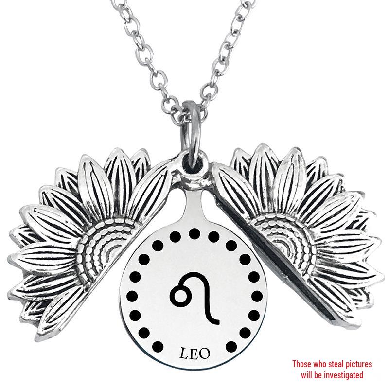 Twelve Constellations Sunflower Titanium Steel Pendant Necklace - European & American Holiday Gift