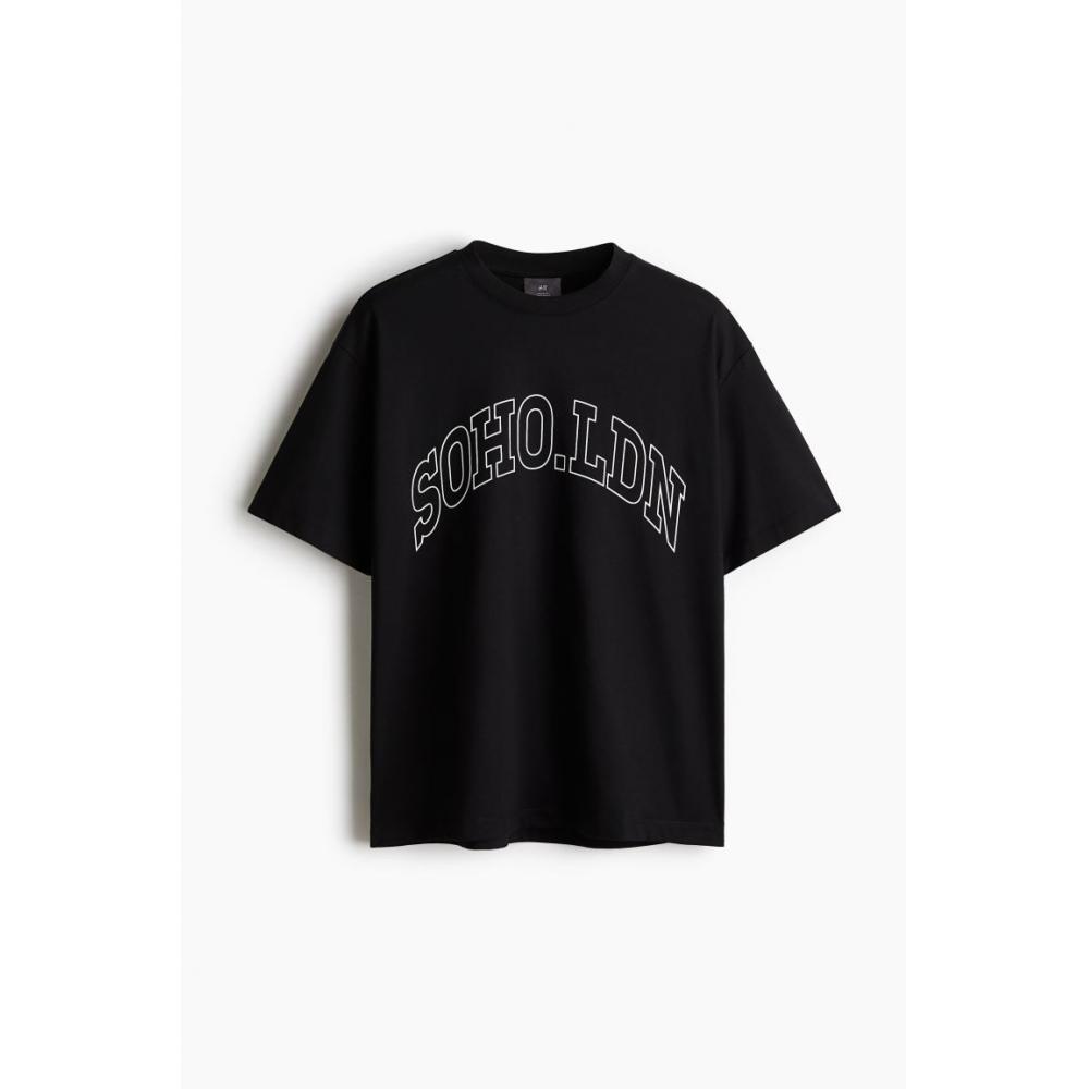 H M Loose FiT PrinTed T sHirT Black soHo Ldn