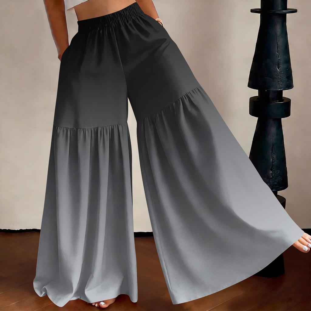 Damen High Waist Weite Hosen Lockerer Schnitt Leicht Fließend Farbverlauf Druck Lässige Hosen Elastischer Bund Bequeme Passform