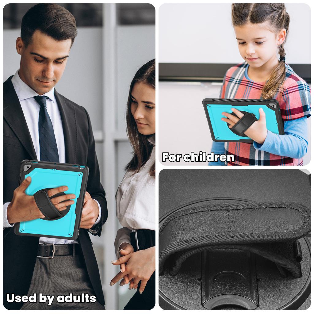 Tablet Case For iPad 10.2 (2021)/(2020)/(2019)/Air 10.5 inch (2019)/Pro 10.5-inch (2017) Kickstand PC TPE Cover with Hand Strap