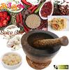 Thai Som Tam Spice Bowl Set, Natural Wood, Small, 2-Piece Set, Ideal for Krok Som Tam, Asian Cuisine