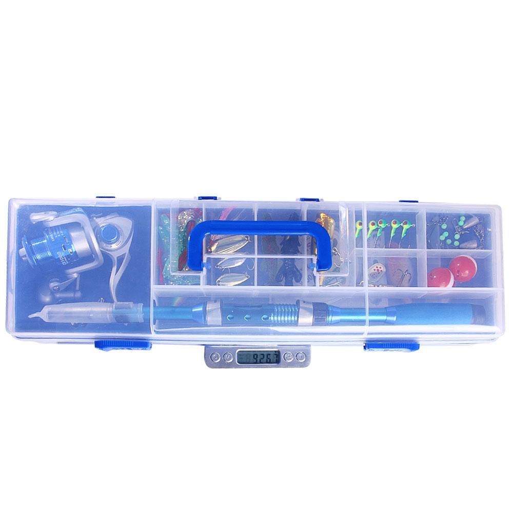 Sada rybářských náčiní, krabička na rybářské návnady, příslušenství na pruty, kovové jigové náčiní, lžíce, příslušenství s krabičkou na okouny a štiky, klika