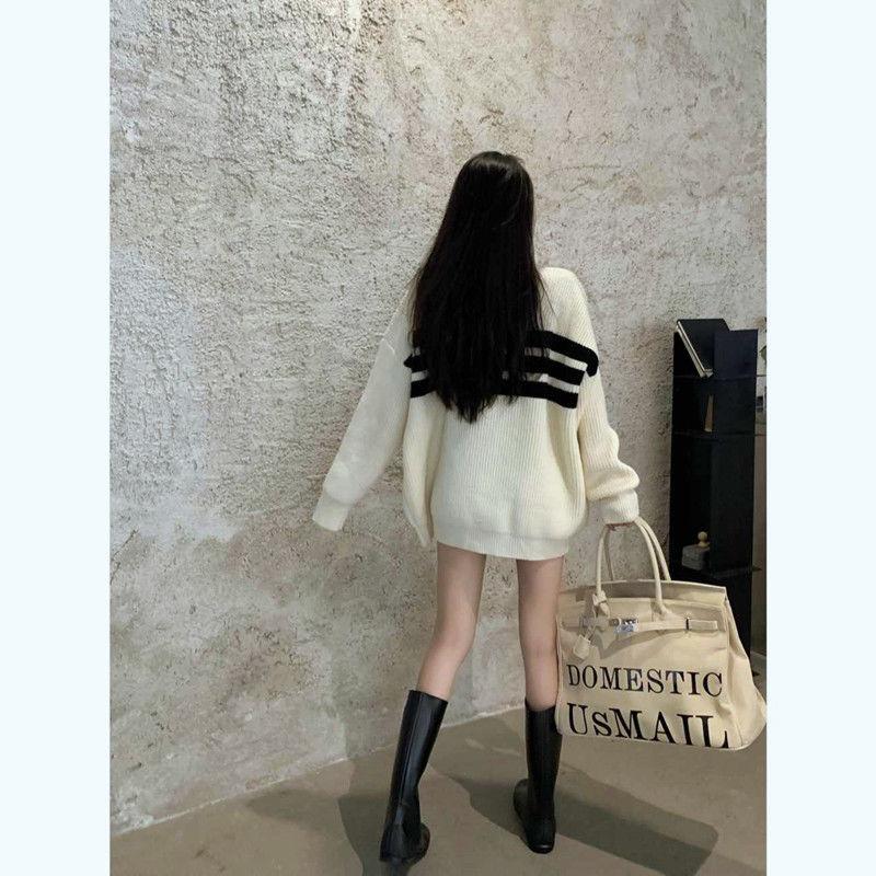 Gothic Sweaters Women Harajuku Punk Knitted Stripes Jumper Vintage Plus Size Loose Long Sleeve Pullover Tops Streetwear