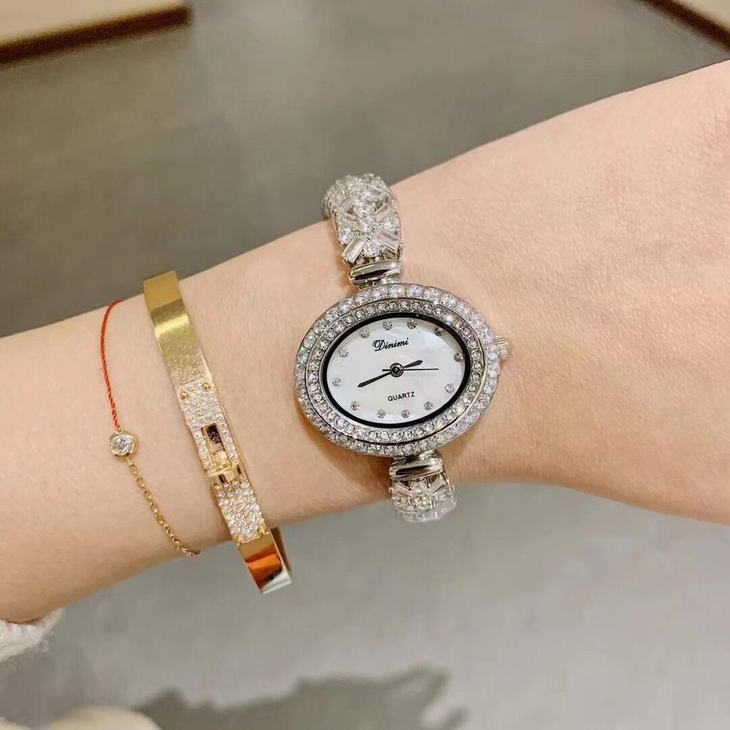 Oval Bracelet Women'S Watch Exquisite Fritillary Full Of Diamonds Zircon High-End Light Luxury Fashion Women'S Watch