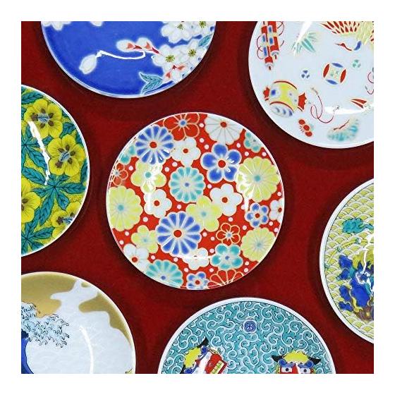 Japanese storehouse Plate Stylish Kutani ware Auspicious Bean plate Plum chrysanthemum pattern Pottery Small plate Serving plate Brand Japanese