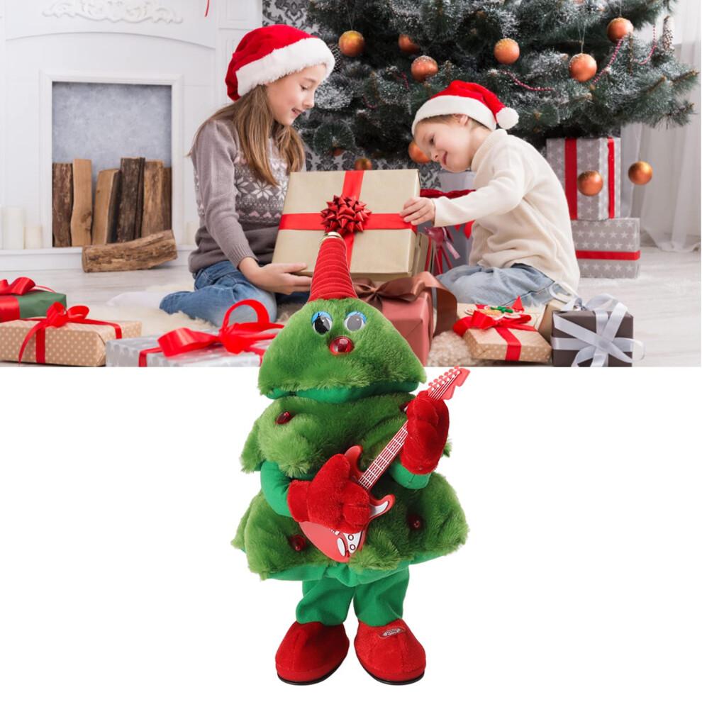 Singing Christmas Tree Plush with Lights and Music, Battery Operated Animated Guitar Toy for Kids