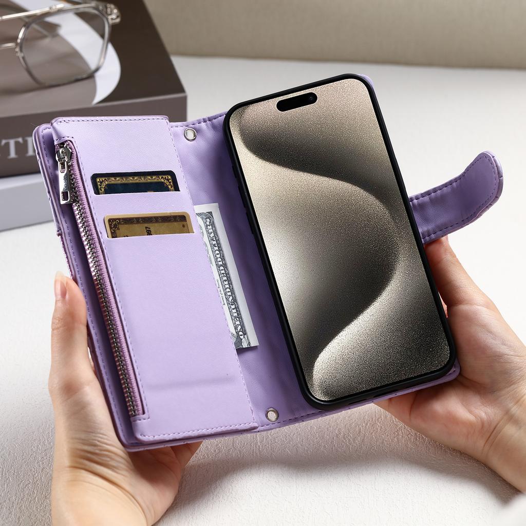 Bling Lanyard Leather Wallet Case for Samsung Galaxy S24 Ultra S23 FE S22 Plus S21 A15 A25 A35 A55 Zipper Cards Solt Bag Cover