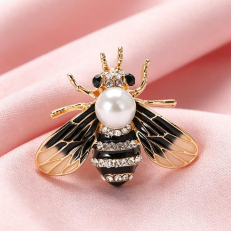 Fashion Enamel Honey Bee Brooch Shiny Rhinestone Faux Pearl Durable Alloy Pin for Coat Dress Scarf Gift for Girls