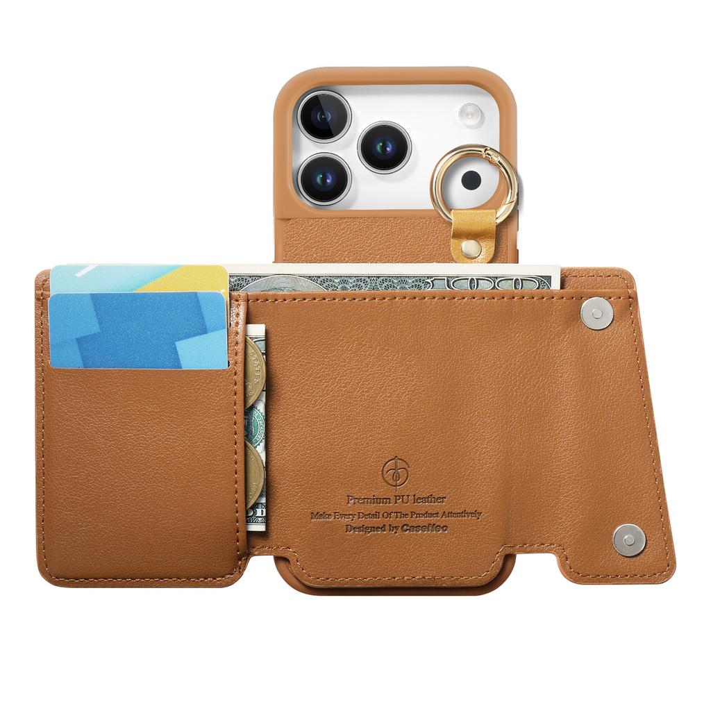 Zipper Cards Solt Leather Wallet Case for iPhone 17 Pro Max 16 Plus 15 14 13 12 11 17air Ring Holder Triple Fold Bag Stand Cover