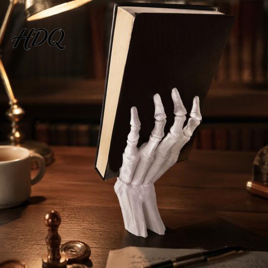 Novelty Shelf Organizers Gothic Skeleton Hand Book Stand Desktop Card Display Holder Decorative Halloween Ornaments Ornament for Home Office Decor,