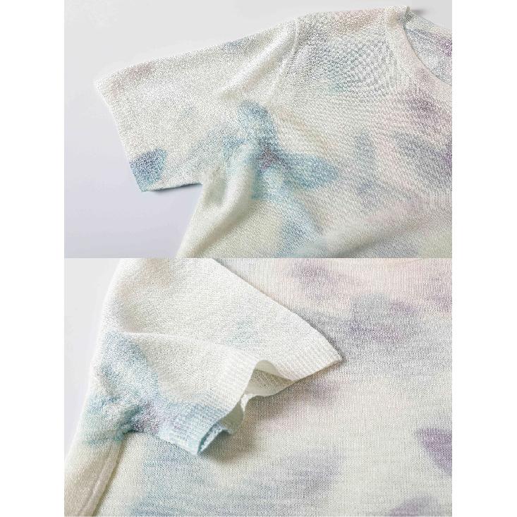 Women Short Sleeve Knit Sweater Crew Neck Breathable Pullover Tops Stylish Geometric Print Color Block Sun Protection Knitwears